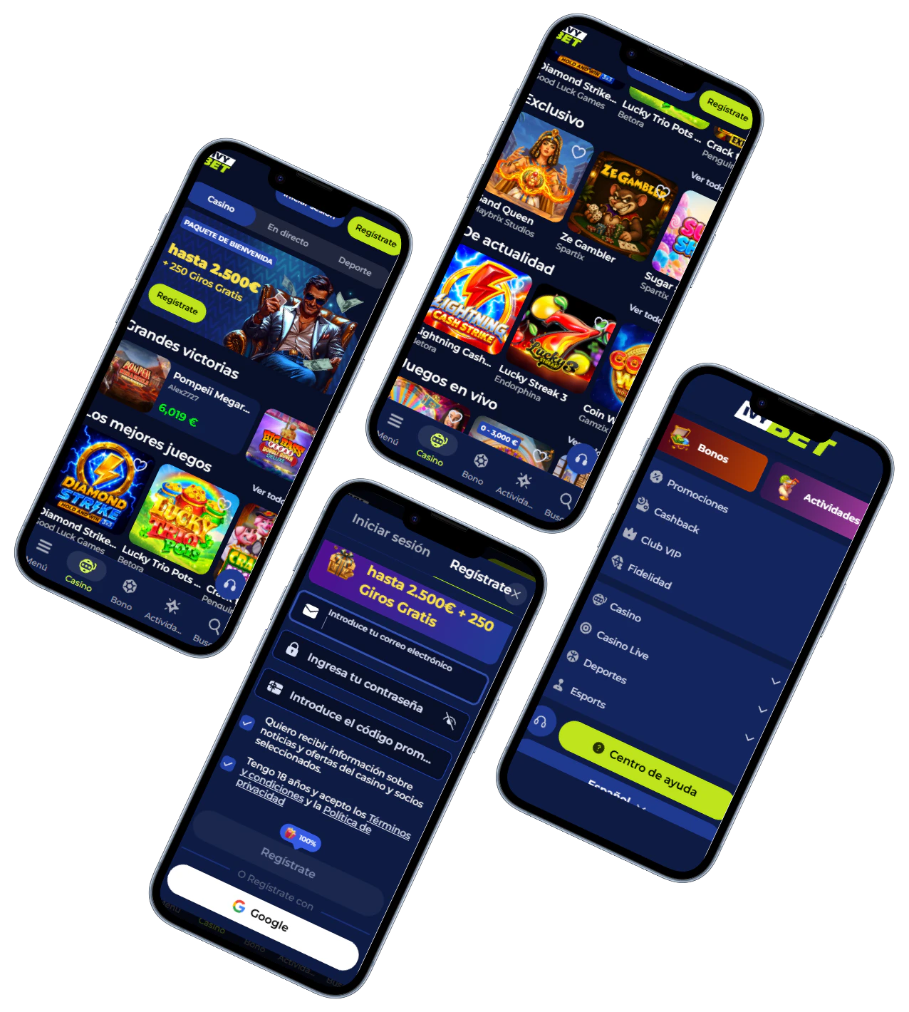 Ivybet Casino versión móvil con juegos, registro y menú